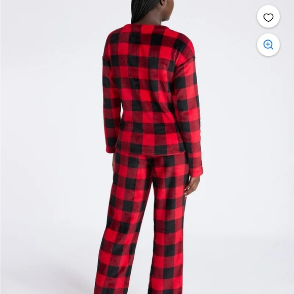 New Fuzzy Plaid Women's Pajama Set - Red and Black - Picture 3 of 7